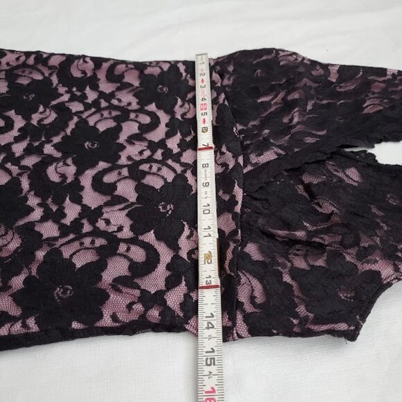 Black Floral Lace Dress Pink Lining Sleeveless V-Neck Mica Size L Whimsigoth - Picture 5 of 10
